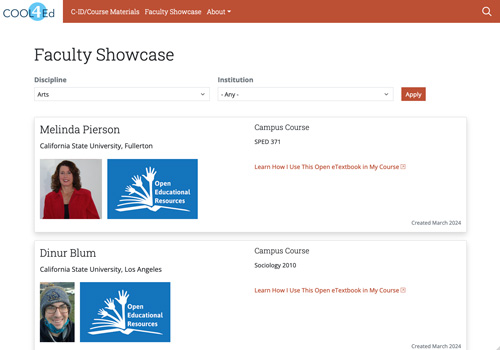 Screenshot of COOL4Ed faculty showcases