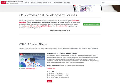 Screenshot of OCS Course Registration System