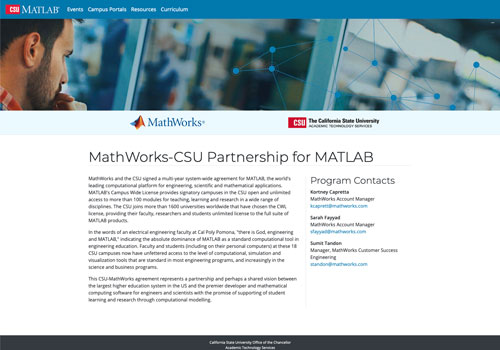 Screenshot of MatLab website