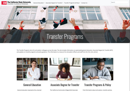 Screenshot of Transfer Programs website